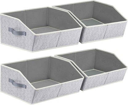 Closet Organizers Bins 6 Packs - Large Closet Shelf Organizer with Handles, Fabric Trapezoid Storage Bins, Collapsible Storage Cubes for Clothes, Towels, Light Gray