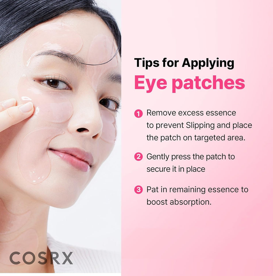 COSRX Pink Peptides Collagen Hydrogel Eye Patch for PLffy Eyes, Dark Circles & Fine Lines, Cooling Under Eye Patches (60), Korean Skin Care