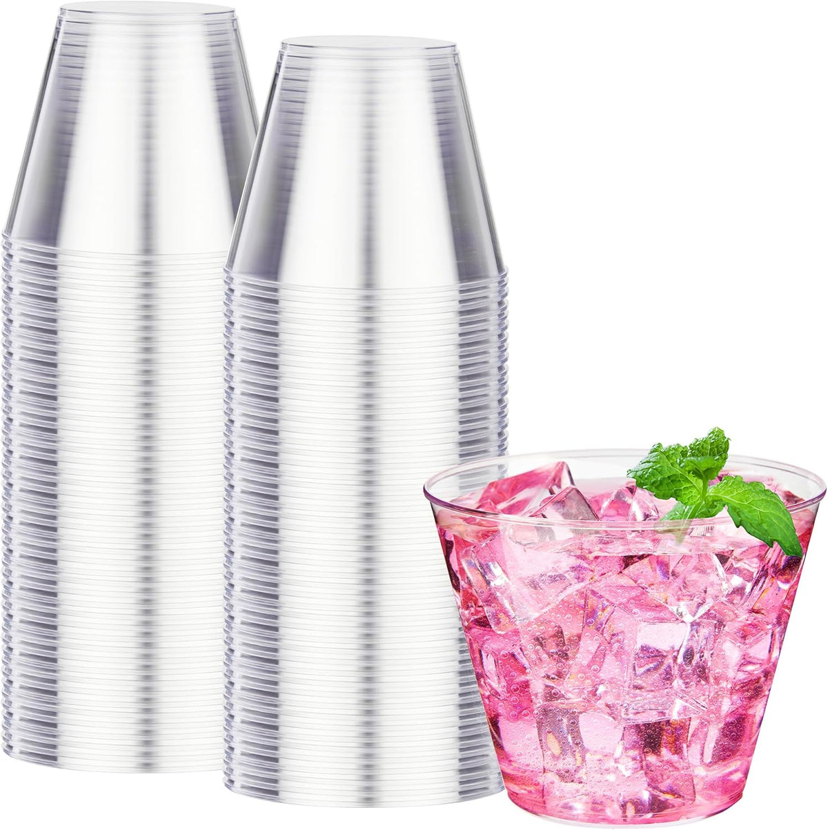 RACETOP 9 oz Clear Plastic Cups 100 packs, Disposable Plastic Party Cups Tumblers, Cocktail Cups, Perfect for Parties, Wedding and Events