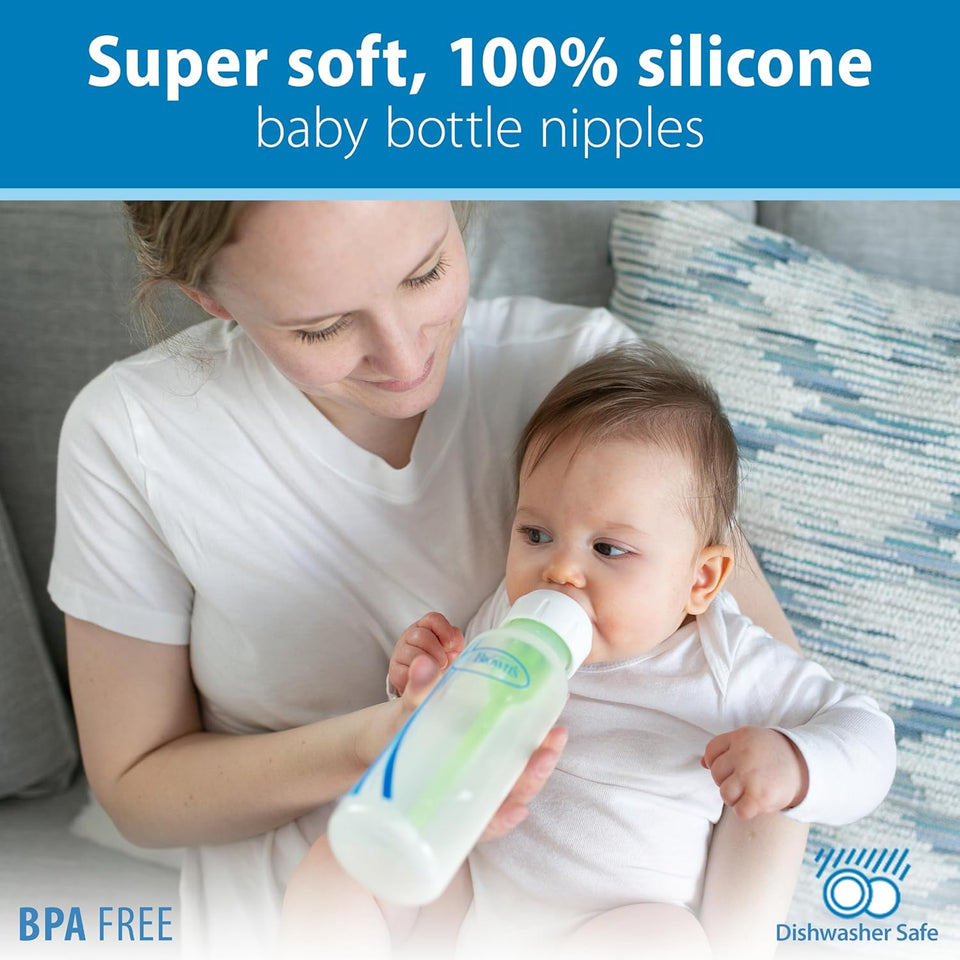 Dr. Brown's Natural Flow Anti-Colic Options+ Narrow Baby Bottle, 4 oz/120 mL, with Level 1 Slow Flow Nipple, 0m+, 4 Pack