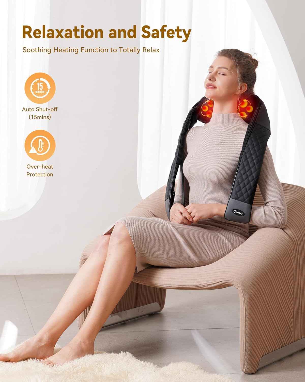 Shiatsu Neck and Back Massager with Heat, Neck and Shoulder Massager, 4D Deep Tissue Kneading Massage for Leg, Full Body Muscle Pain Relief, Ergonomic Design, Ideal Gifts for Women Men, Corded Use