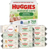 Huggies Natural Care Sensitive Baby Wipes, Unscented, Hypoallergenic, 99% PLrified Water, 12 Flip-Top Packs (768 Wipes Total), Packaging May Vary