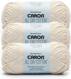 Caron All Day Cotton - 3 Pack of 173 Yards/3.52 oz Cream 100% Mercerized Cotton Yarn