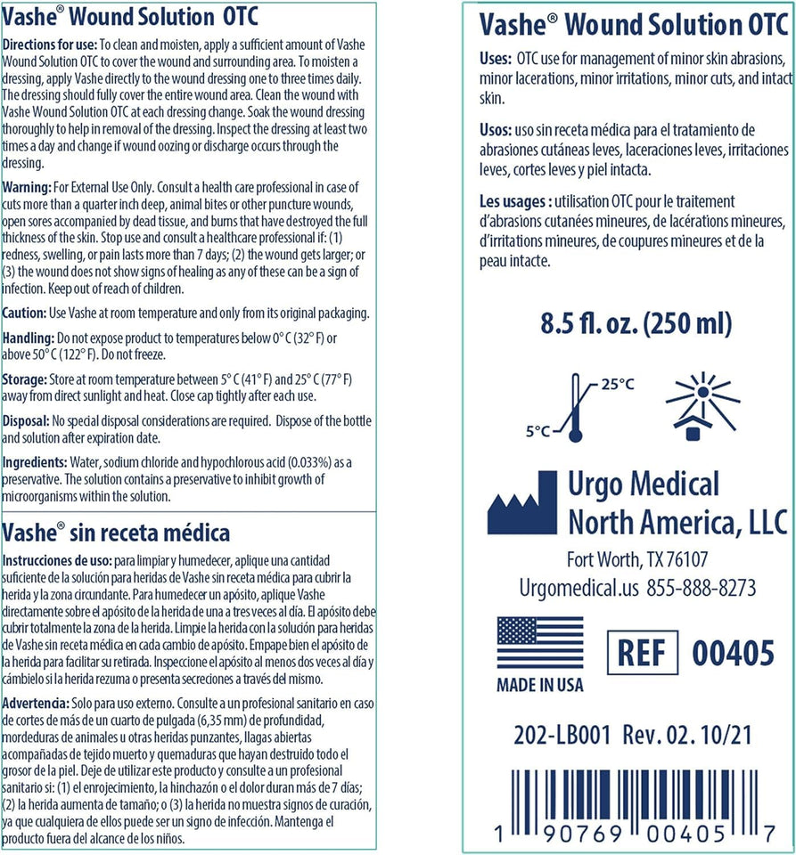 Vashe Wound Solution OTC | PLre Hypochlorous Acid-Preserved Wound Cleanser | Home Wound Care | Non-Cytotoxic and Skin-Neutral pH | 8.5 Fl Oz