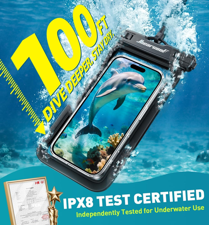 Hiearcool Waterproof Phone Pouch, IPX8 Waterproof Phone Case for iPhone 17/16/15/14 Pro Max, Cell Phone Dry Bag for Beach & Cruise Essentials, Touch Screen, Lanyard Included, 2 Pack (Fits Up to 8.9”)