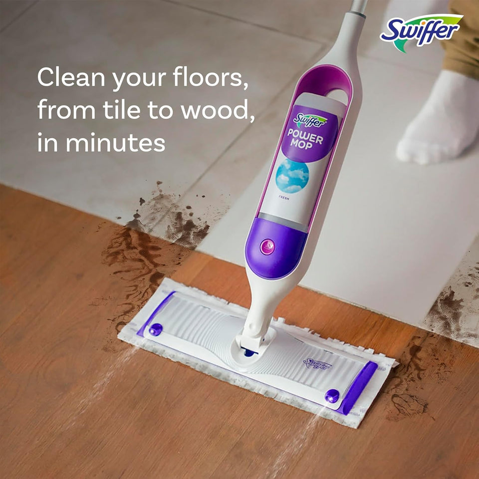 Swiffer PowerMop Multi-Surface Mop Kit for Floor Cleaning, Includes PowerMop, 2 Mopping Pad Refills, 1 Cleaning Solution with Fresh Scent and 2 Batteries - PureLivingMart