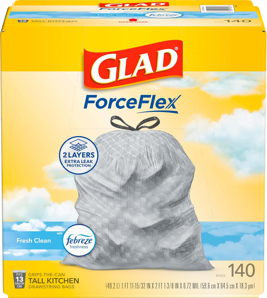 Glad ForceFlex Tall Kitchen Trash Bags, 13 Gallon, Gain Fresh Clean, 40 Count (Package May Vary) - PureLivingMart