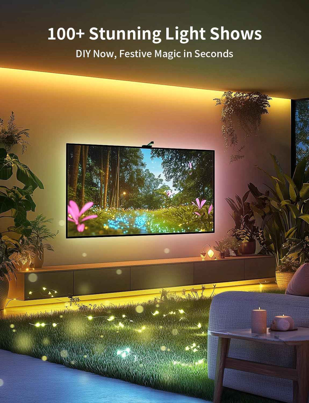 Ailofy 7.87ft LED Strip Lights for 40-50 inch Screens with Camera and Color Changing Lights Compatible with Alexa & Google Assistant