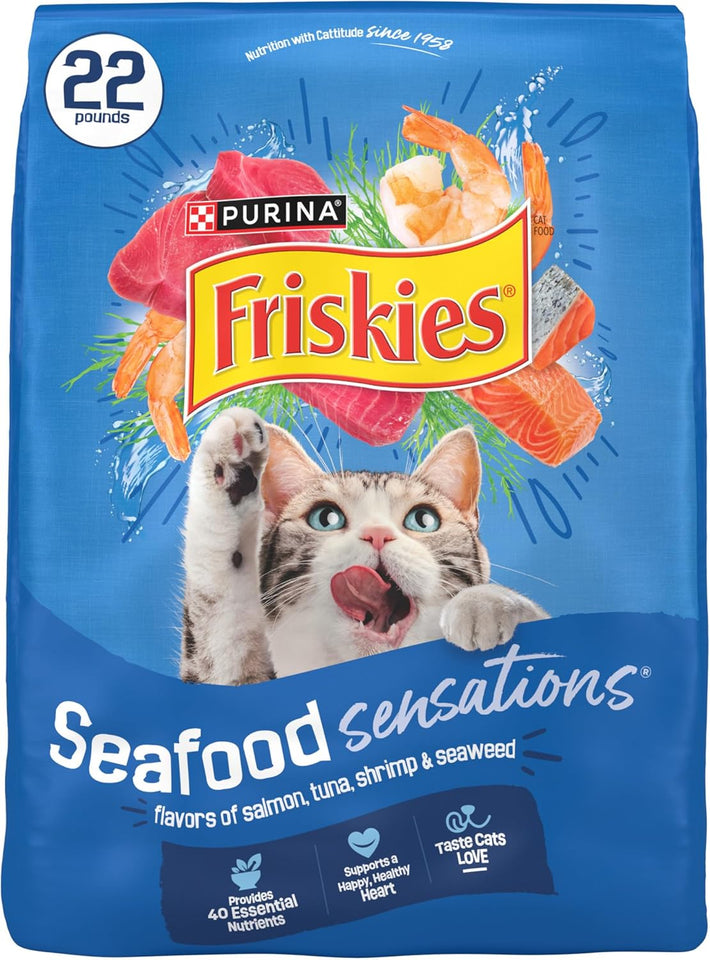 PLrina Friskies Dry Cat Food Seafood Sensations With Salmon, Tuna, and Shrimp Flavors - 22 lb. Bag