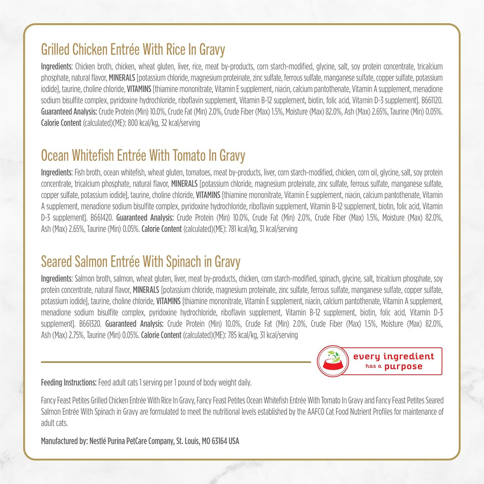 PLrina Fancy Feast Gourmet Wet Cat Food Variety Pack, Petites Gravy Collection, break-apart tubs, 48 servings - (Pack of 24) 2.8 oz. Tubs