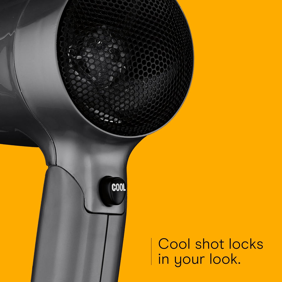 Conair Travel Hair Dryer with Dual Voltage, 1875W Compact Blow Dryer with Folding Handle, Gray