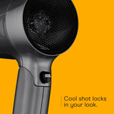 Conair Travel Hair Dryer with Dual Voltage, 1875W Compact Blow Dryer with Folding Handle, Gray