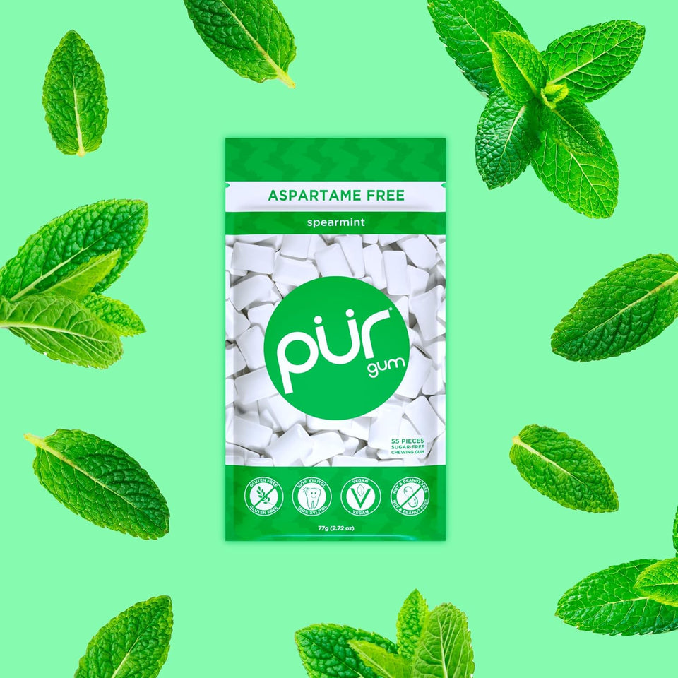 PLR Gum | Aspartame Free Chewing Gum | 100% Xylitol | Natural Spearmint Flavored Gum, 55 Pieces (Pack of 1)