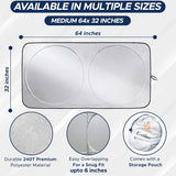 EcoNour Car Windshield Sunshade | Blocks 99% Heat & Keeps Interior Cool | Universal Fits Cars, SUVs, Trucks | Automotive Sun Screen, Visor & Car Accessories for Summer | Medium (64x32 Inches)