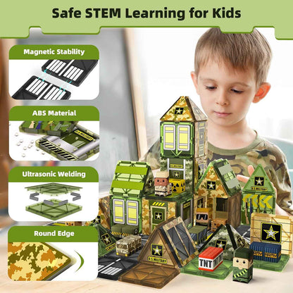 GobiDex 100PCS magnetic building blocks army toys for toddler kids ages 3-5, STEM construction toys for boys and girls