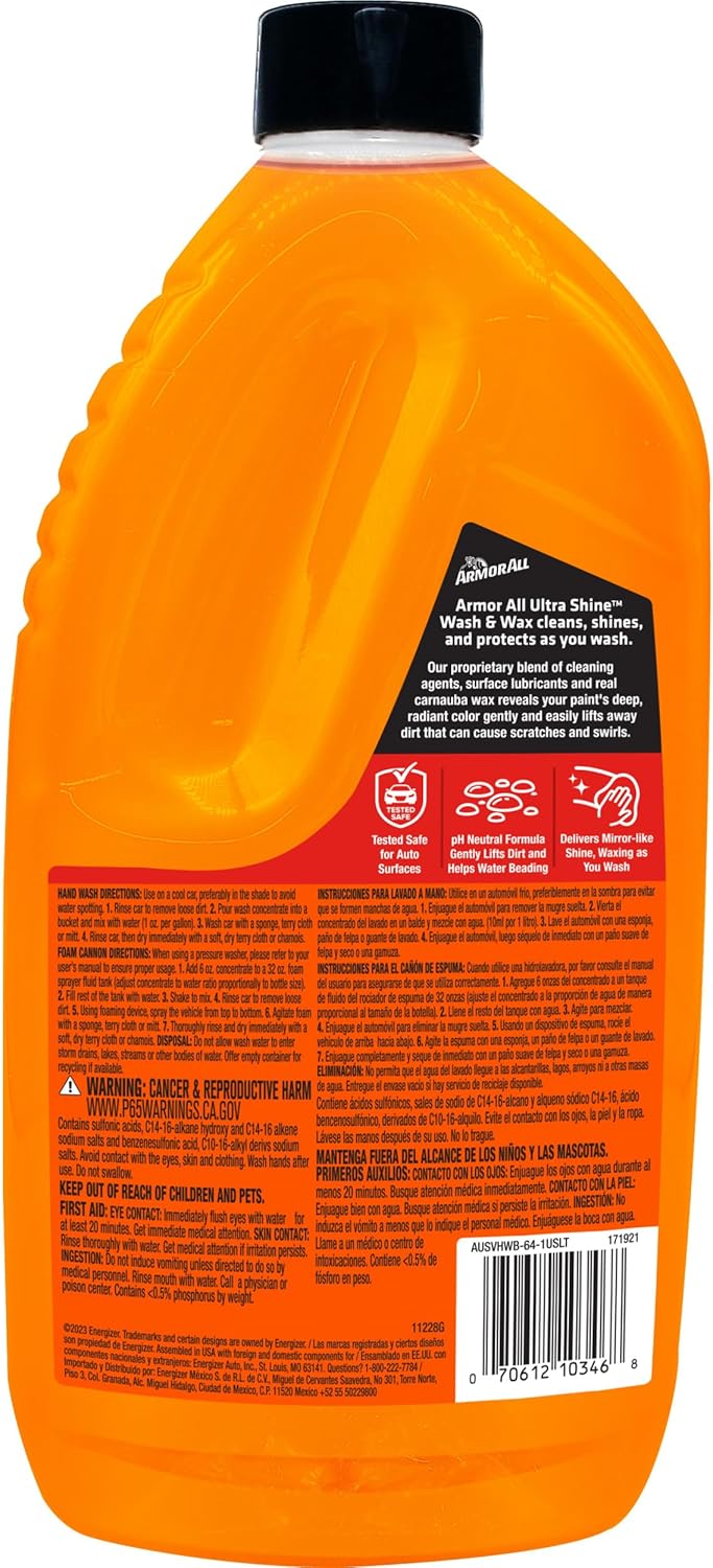 armor all ultra shine 64 fl oz car wash and wax for cars, trucks, and motorcycles
