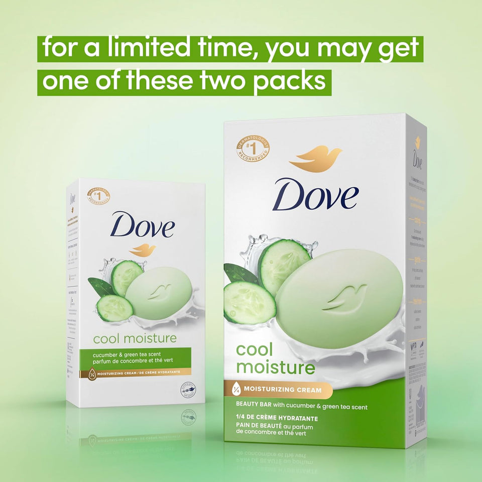 Dove Beauty Bar Soap Cool Moisture Cucumber & Green Tea Scent, 8 Bars for Refreshed Skin, Leaves Skin Refreshed 3.75 oz