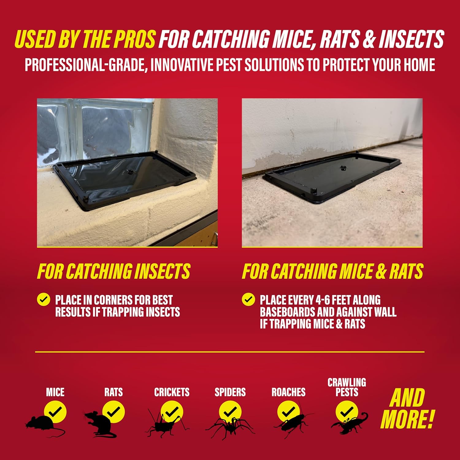 Catchmaster Rat, Snake and Mouse Traps 10Pk, Large Bulk Glue Rat Traps for Home, Adhesive Plastic Tray for Inside House, Snake, Mice, & Spider Catcher, Pest Control for House & Garage