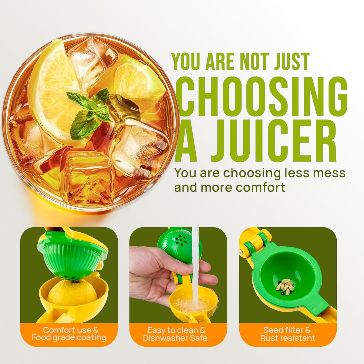 Zulay Kitchen Metal 2-in-1 Lemon Squeezer - Sturdy Max Extraction Hand Juicer Lemon Squeezer Gets Every Last Drop - Easy to Clean Manual Citrus Juicer - Easy-Use Lemon Juicer Squeezer - Yellow/Green