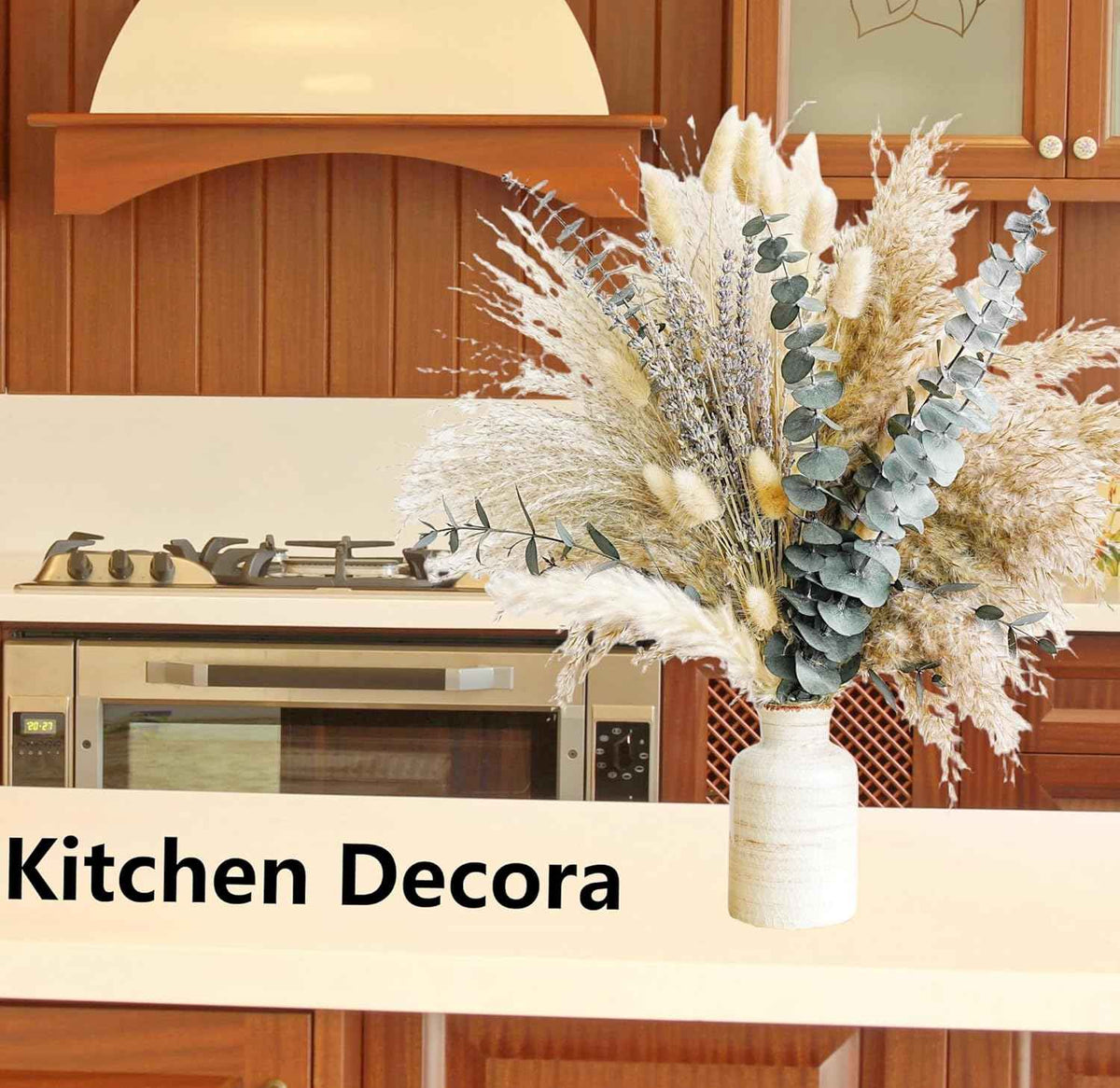 Green Pampas Grass Boho Bouquet – Exquisite Lavender and Eucalyptus Dried Flower Arrangements for Western Boho Decor – Rustic Flowers for Your Bohemian Home, Bedroom, and Wedding Table Décor