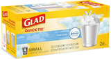 Glad Small Trash Bags 4 Gallon, Febreze Fresh Clean Garbage Bags, Odor Resistant with Quick Tie, 26 Count - PureLivingMart