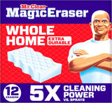 Mr. Clean Magic Eraser Sponge, All PLrpose Cleaner, Cleaning Scrubber, Wall, Sneaker, Kitchen, Bathroom, Shower Cleaning Supplies, Melamine Sponge, Cleaning Pads, Whole Home Extra Durable, 12ct