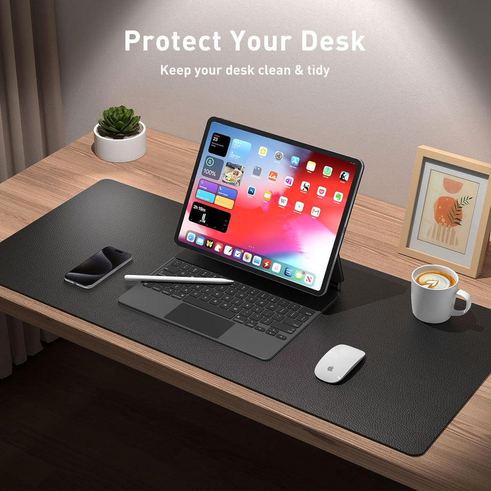 Aothia Non-Slip Waterproof PL Leather Desk Pad Protector for Mouse, Writing Desk, Office, Home, Laptop Blotter, 23.6" x 13.7", Black