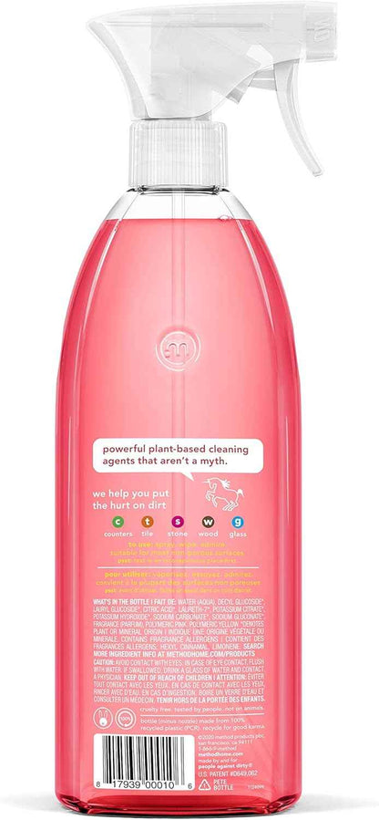 Method Plant-Based All-Purpose Cleaner Spray, Pink Grapefruit, 4-Pack for Countertops and Tiles