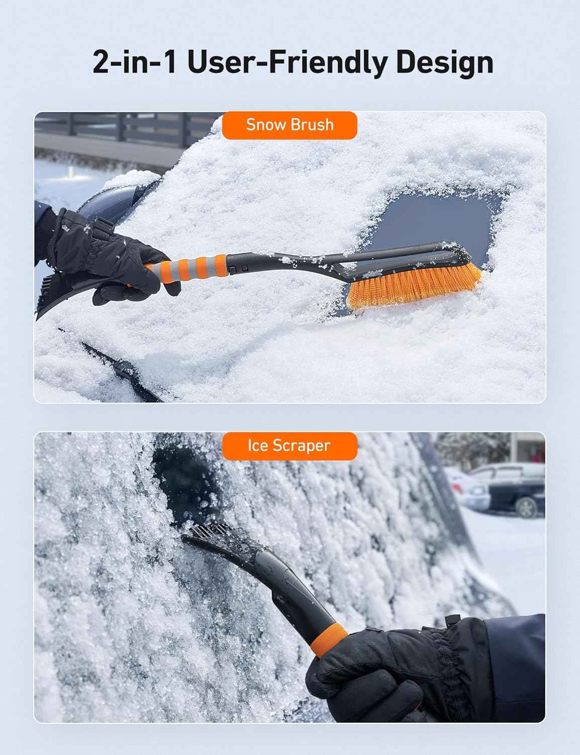 astroai 27 inch snow brush and ice scrapers for car windshield with detachable snow scrapers and ergonomic foam grip