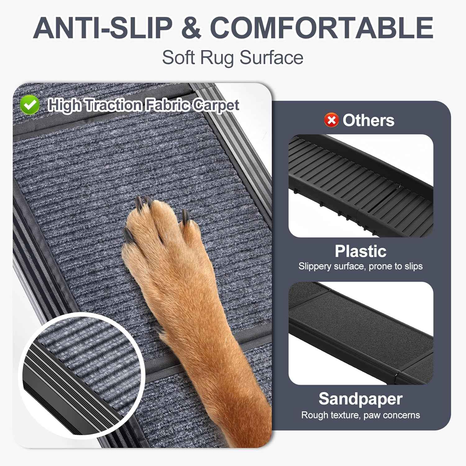 Dog Ramp for Car 63" Long & 17" Wide Portable Dog Ramps for Large Dogs with Non-Slip Rug Surface Dog Car Ramp for SUV Car & Truck, Folding Dog Ramp Up to 250LBS