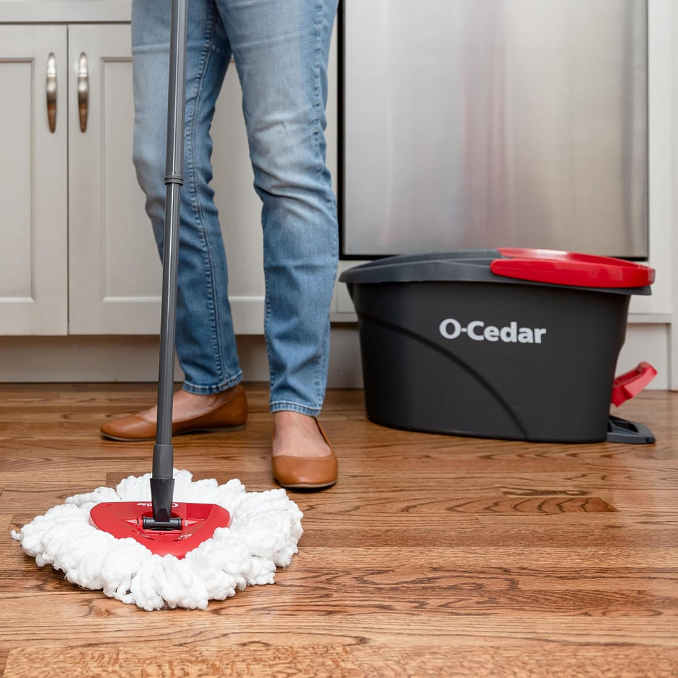 O-Cedar EasyWring Microfiber Spin Mop, Bucket Floor Cleaning System, Red, Gray, Standard - PureLivingMart