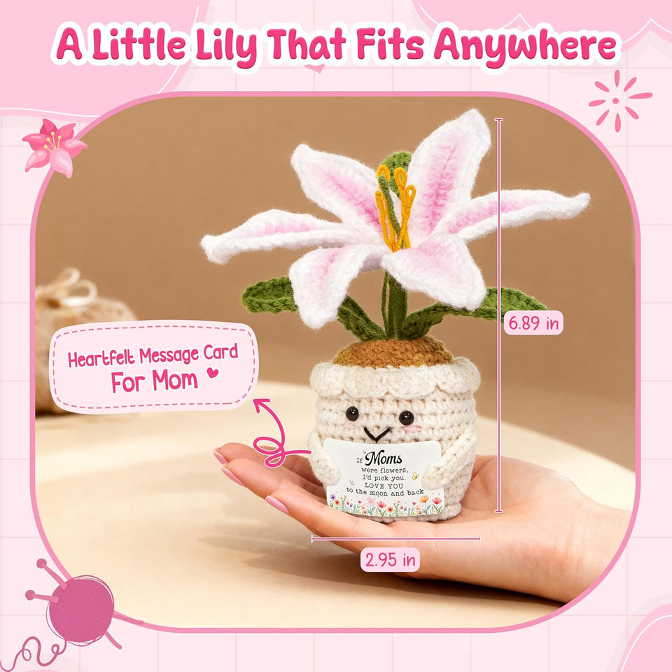 OASSIE Gifts for Mom - Emotional Support Crochet Lily Flower - Proud of You Motivational Positive Mothers Day Birthday Gifts for Mom from Daughter Son, Mother Gift, Mama Gift