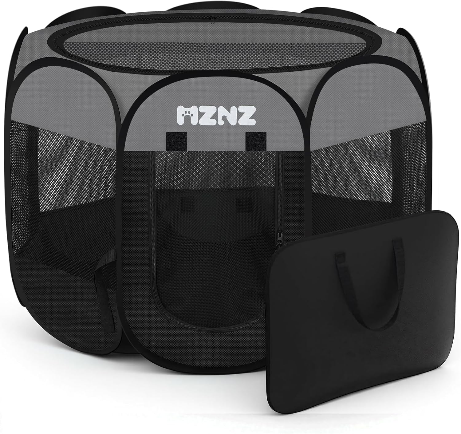 Grey dog cat playpen, portable puppy pet crate for small dogs, cats, rabbits, foldable dog cage enclosure with carrying case