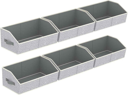 Closet Organizers Bins 6 Packs - Large Closet Shelf Organizer with Handles, Fabric Trapezoid Storage Bins, Collapsible Storage Cubes for Clothes, Towels, Light Gray