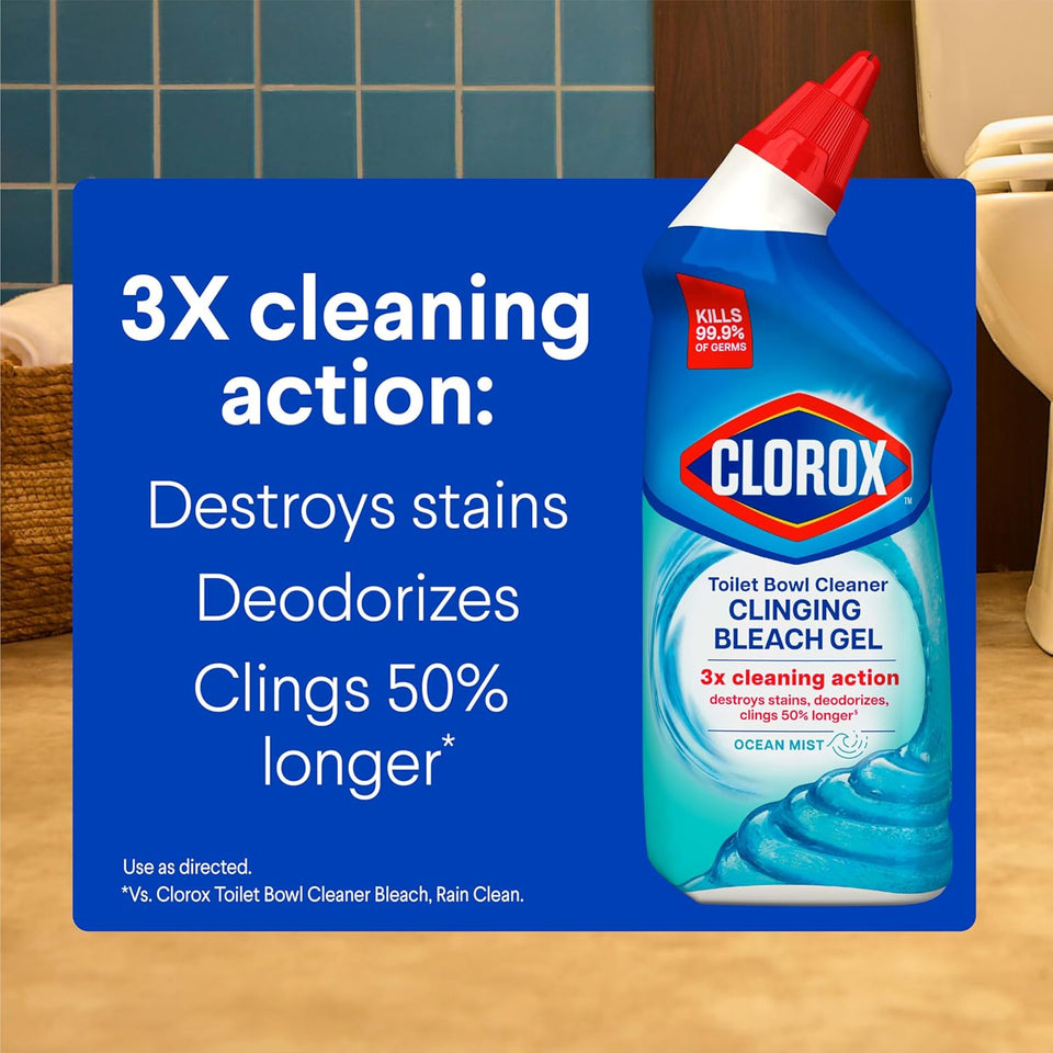 Clorox Toilet Bowl Cleaner Clinging Bleach Gel with Ocean Mist Scent - 6 inches x 6 inches - 1 pound - Bleach Gel