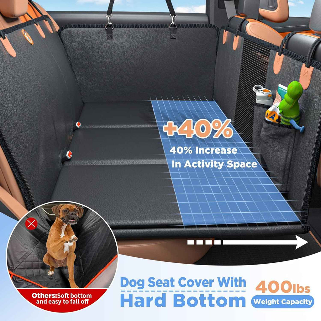 Back Seat Extender for Dogs Waterproof Dog Car Seat Cover with Hard Bottom PU Leather