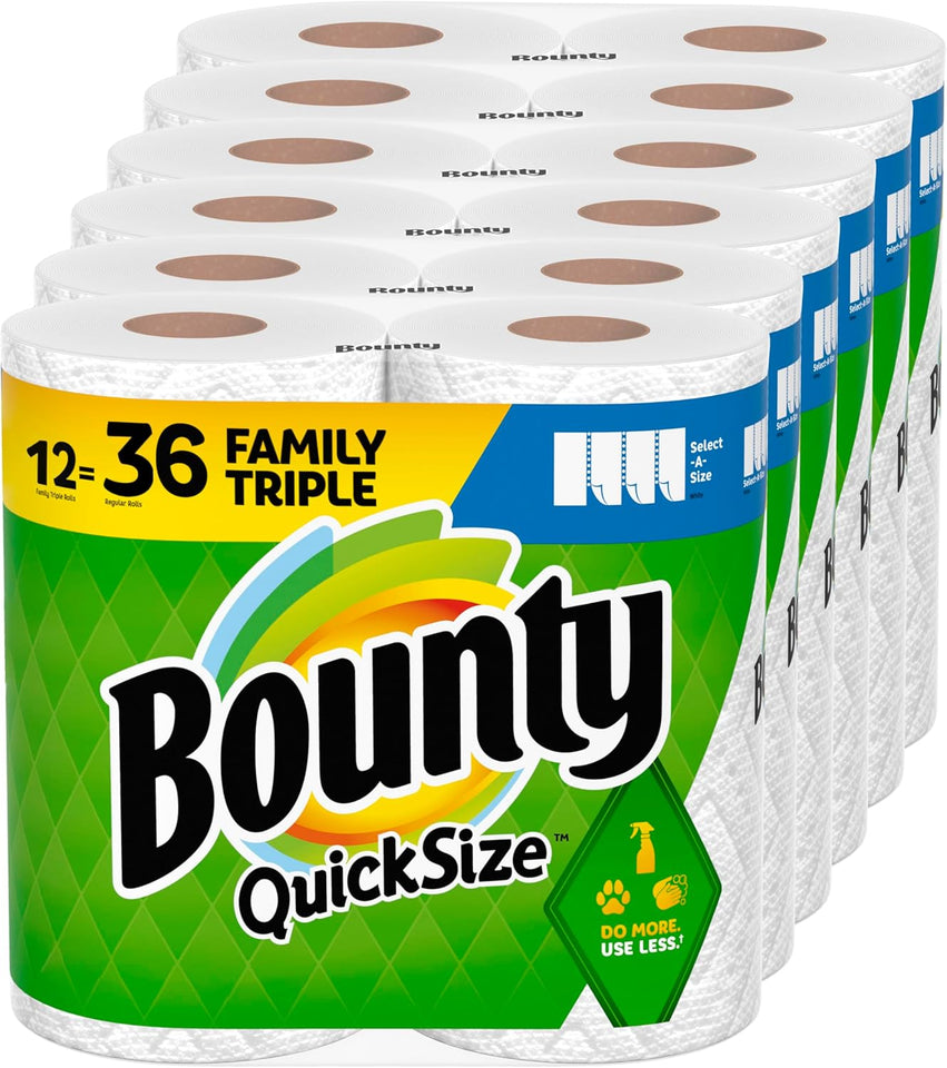 Bounty Quick Size Paper Towels, White, 8 Family Rolls = 20 Regular Rolls - PureLivingMart