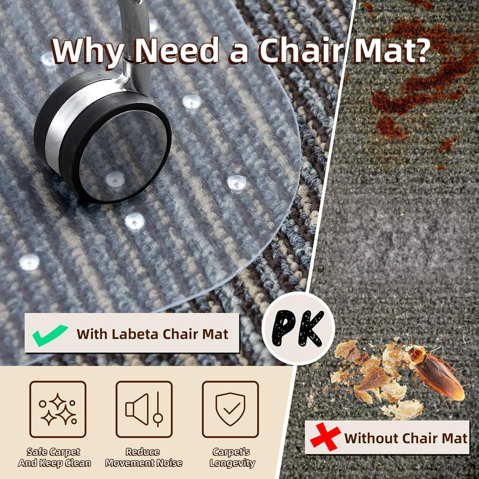 Office Chair Mat for Carpet, 36"x48" Heavy Duty PVC Floor Protector, Non-Slip Clear Computer Desk Mat for Low-Pile & Flat Carpets, Rolling Chair Mat for Home Office & Gaming