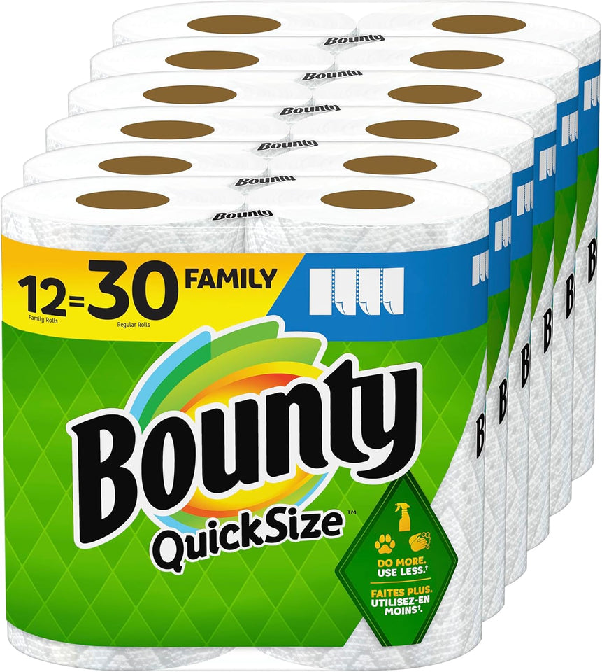 Bounty Quick Size Paper Towels, White, 8 Family Rolls = 20 Regular Rolls - PureLivingMart