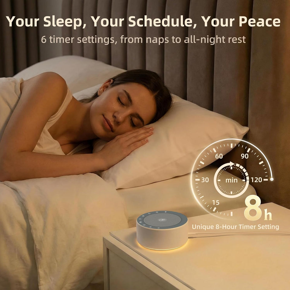 Kipcush White Noise Sound Machine with Nursery Lamp, Mood Lighting, 7 Colour Night Light, 30 Soothing Sounds for Baby/Adult. Timer, Plug in, Memory Function, Touch Control