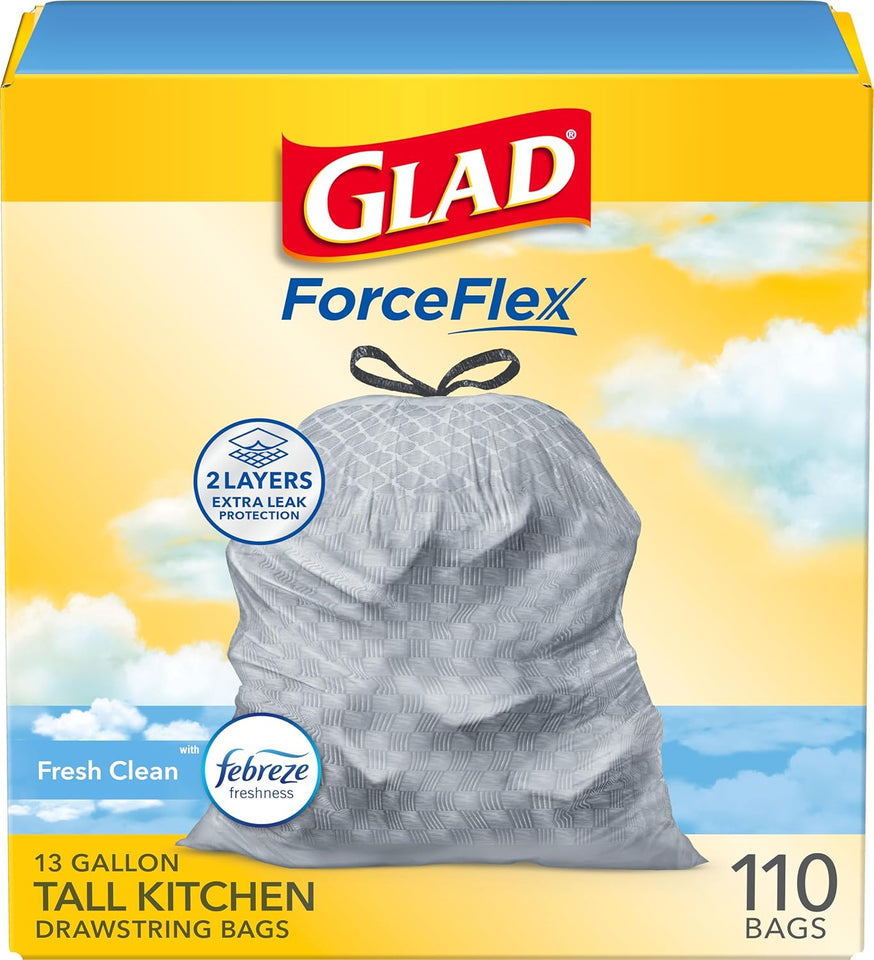 Glad ForceFlex Tall Kitchen Trash Bags, 13 Gallon, Gain Fresh Clean, 40 Count (Package May Vary) - PureLivingMart