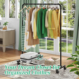 Simple Trending Clothing Rack for Hanging clothes, Portable Garment Rack with Bottom Shelf, Metal Clothes Rack on Wheels for Bedroom, Laundry Room, Black