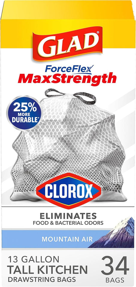 Glad Tall Kitchen Trash Bags 13 Gallon, MaxStrength Cherry Blossom Garbage Bags, Drawstring, 90 Count - PureLivingMart