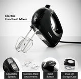 OVENTE 5-Speed Corded Electric Hand Mixer with Stainless Steel Whisks, Compact Portable Design with Snap-On Storage Case,150W Lightweight Handheld Mixer for Baking & Cooking, Black HM151B