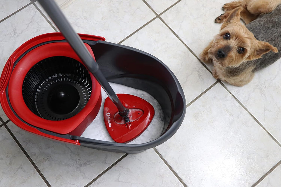 O-Cedar EasyWring Microfiber Spin Mop, Bucket Floor Cleaning System, Red, Gray, Standard - PureLivingMart