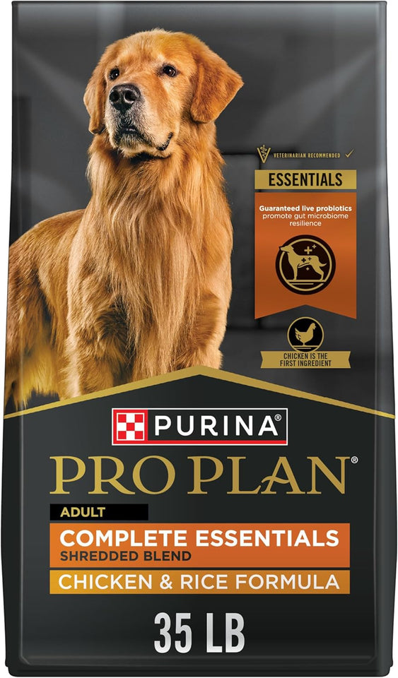 PLrina Pro Plan Complete Essentials Shredded Blend Chicken and Rice Dog Food Dry Formula with Probiotics for Dogs - 35 lb. Bag