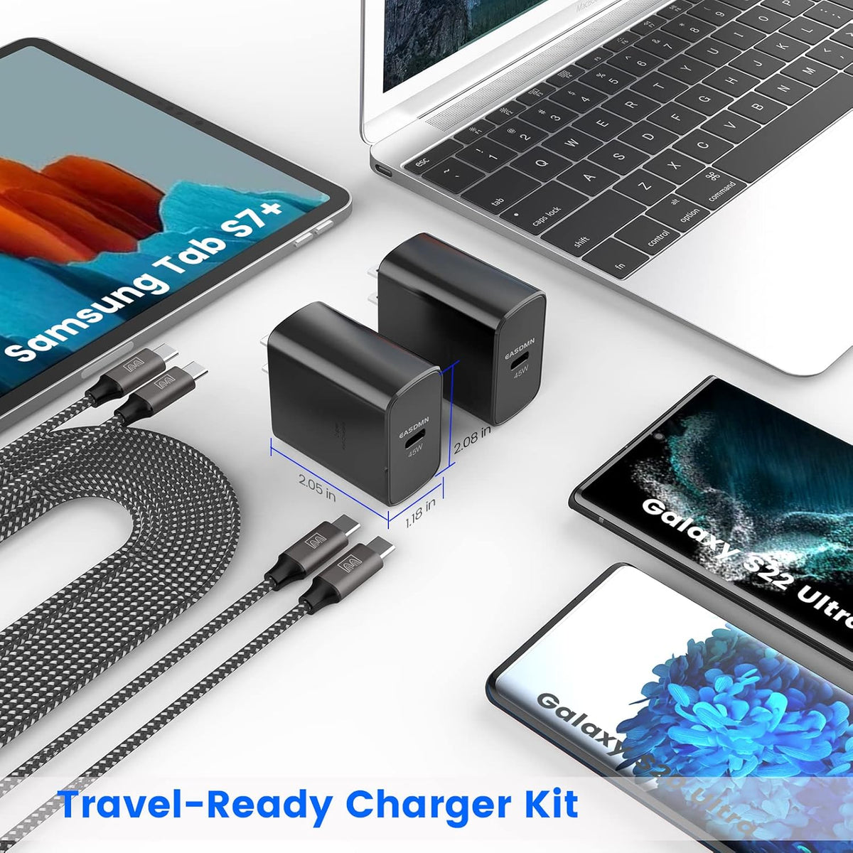45W Super Fast Charger Type C, [2 Pack] 45 Watt USB-C Charger PD/PPS Wall Charging Block for Samsung Galaxy S25 Ultra/S25+/S25/S24/S23 Ultra/S23+/S22 Ultra/S22+/S20 Ultra, Tab S8(with 2X 6.6ft Cable)