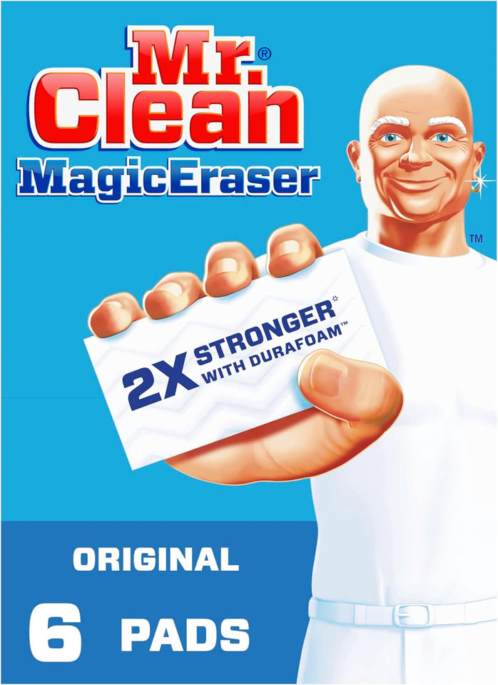 Mr. Clean Magic Eraser Original Cleaning Pads, Multi PLrpose Cleaner, Bathroom Cleaning Supplies, All PLrpose Cleaner, White, 6 Count