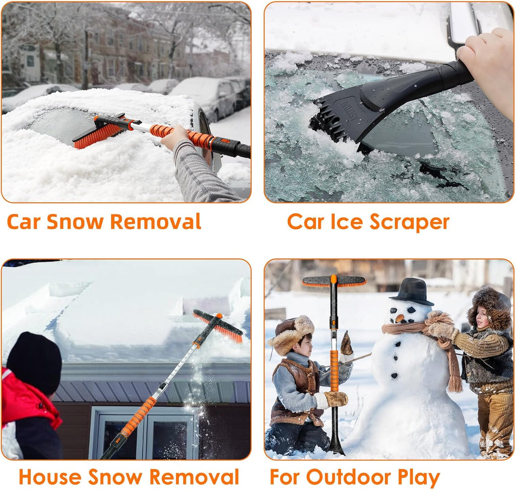 astroai 47.2 inch ice scraper with extendable snow brush and 360° pivoting head for cars and trucks (orange)