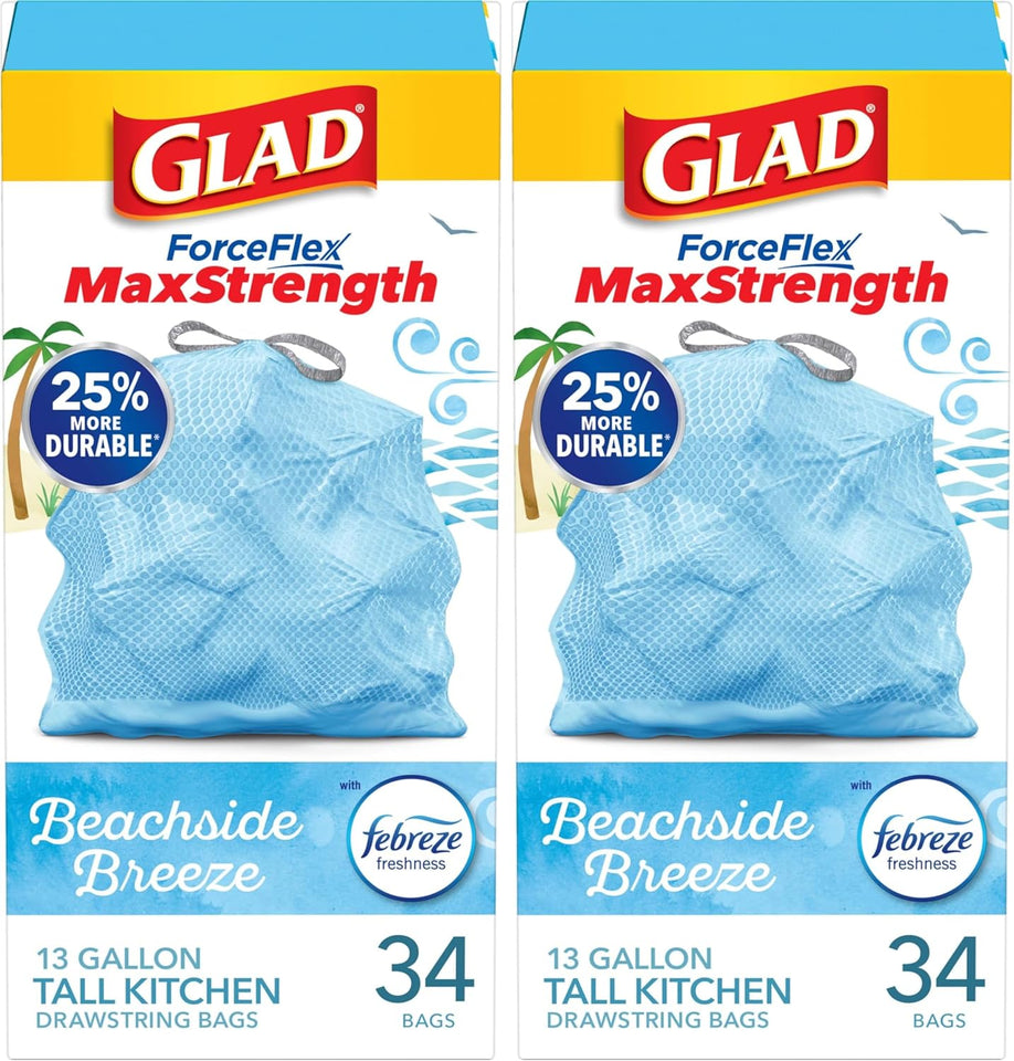 Glad Tall Kitchen Trash Bags 13 Gallon, MaxStrength Cherry Blossom Garbage Bags, Drawstring, 90 Count - PureLivingMart
